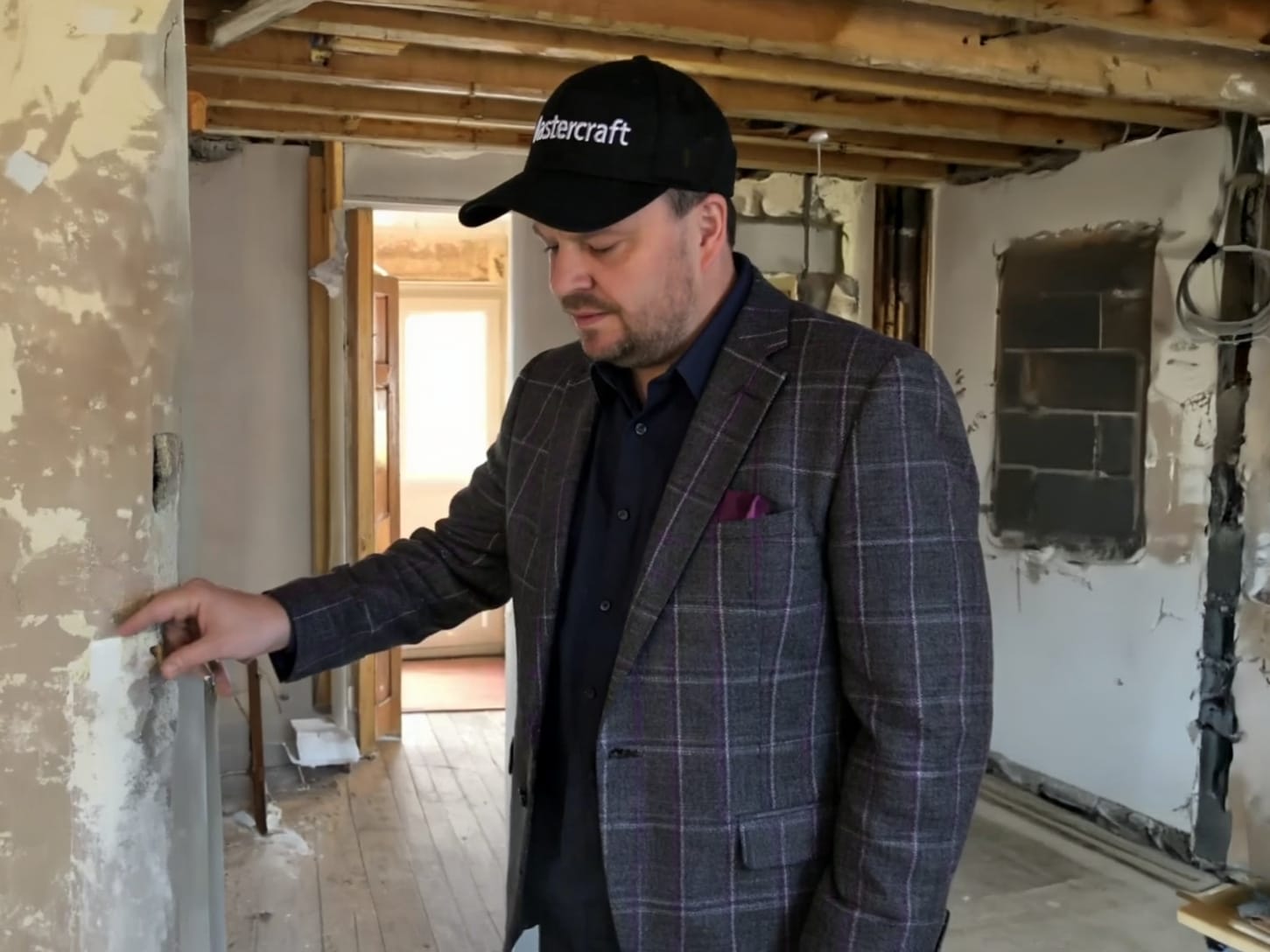Mastercraft structural work surveyor A mastercraft bespoke kitchen designer and project manager inspecting internal building work