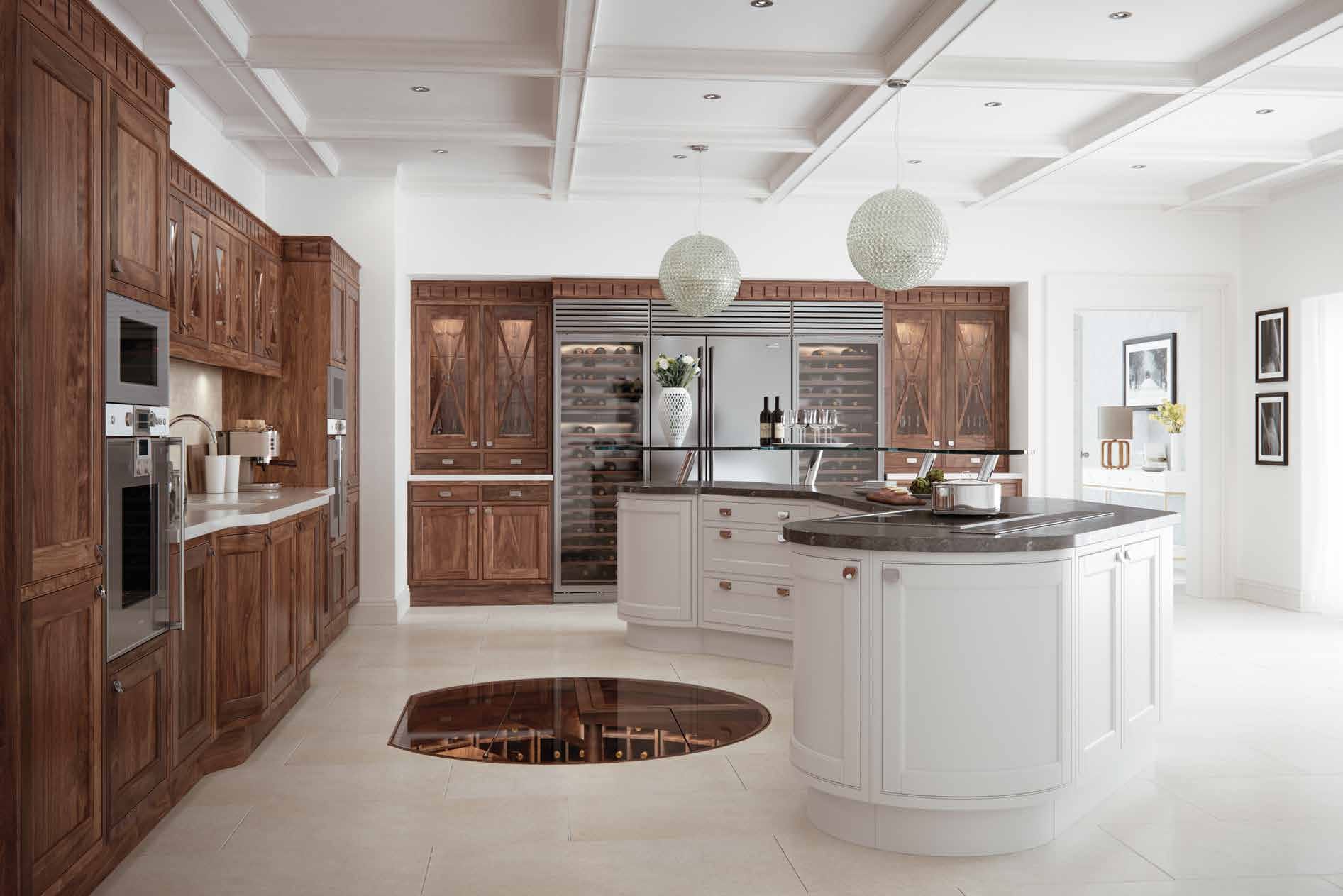 heswall-fitted-kitchen-wirral Luxury bespoke kitchen installation in Wirral featuring Aisling solid wood cabinetry, curved island unit and premium integrated appliances by Mastercraft Kitchens.