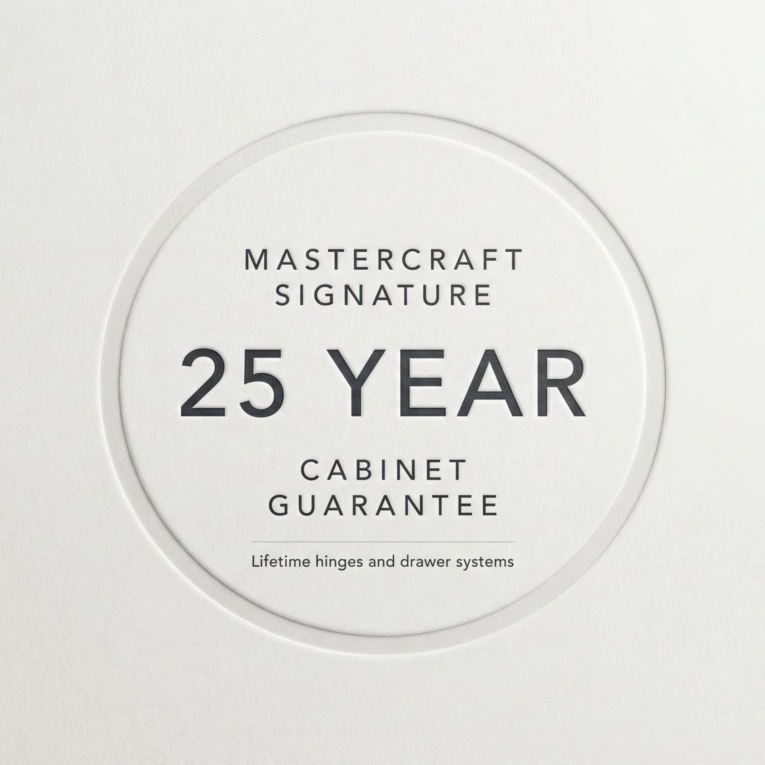25 year warranty White circular label with bold black text and minimalist design